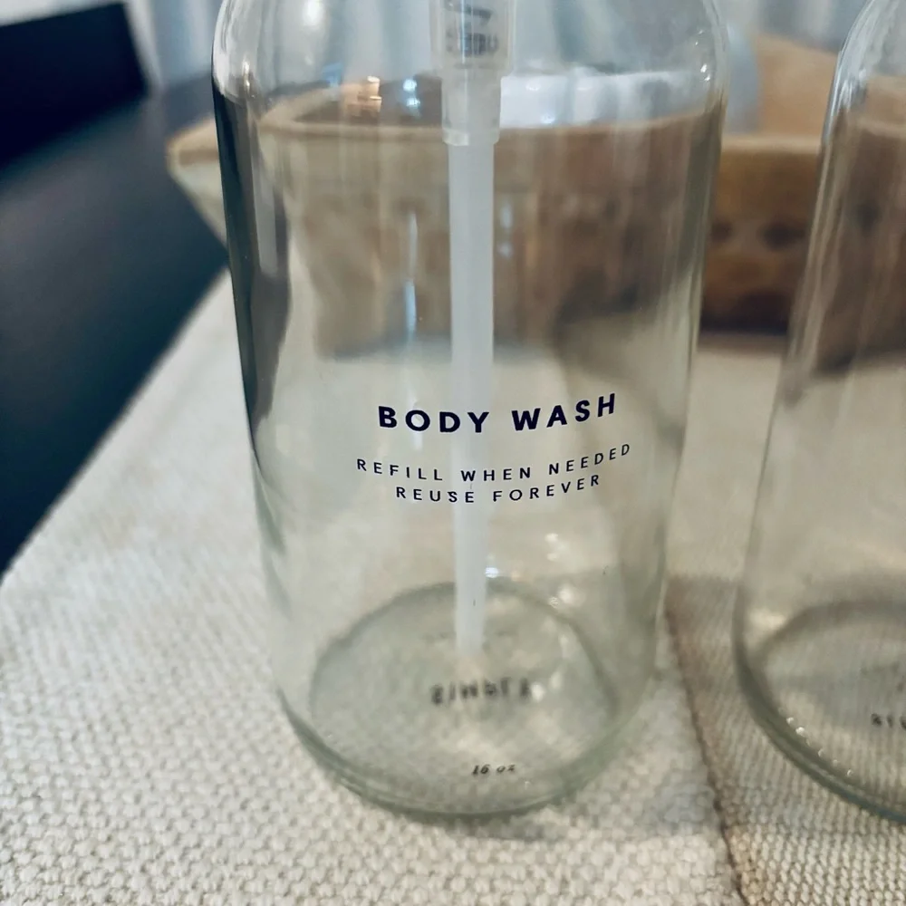 Clear Glass Shampoo, Conditioner, and Body Wash Dispensers